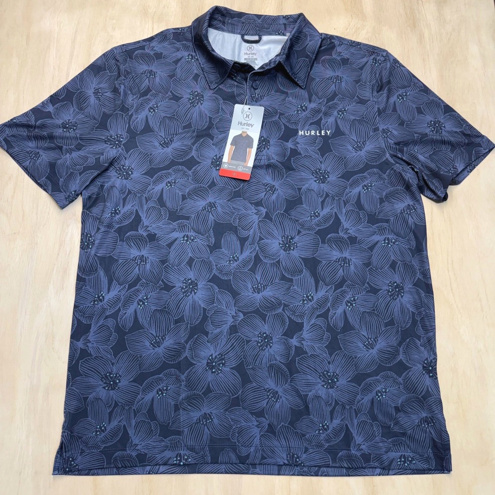 NEW Mens Hurley Golf Polo Aloha Blue Floral Shirt Quick Dry UPF 50+ Size Medium - Picture 4 of 9